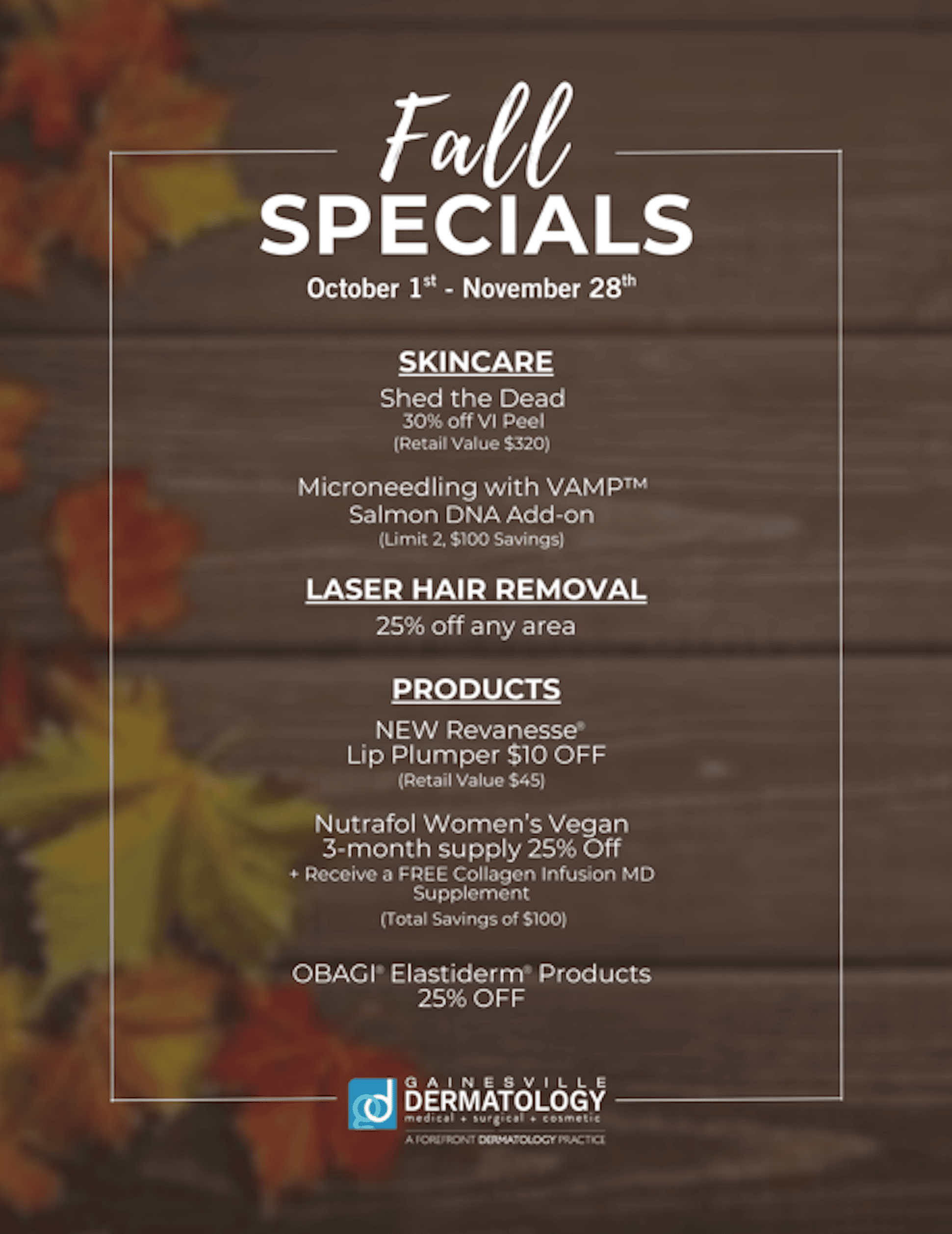 Dermatology Specials for Fall 2025 in Gainesville
